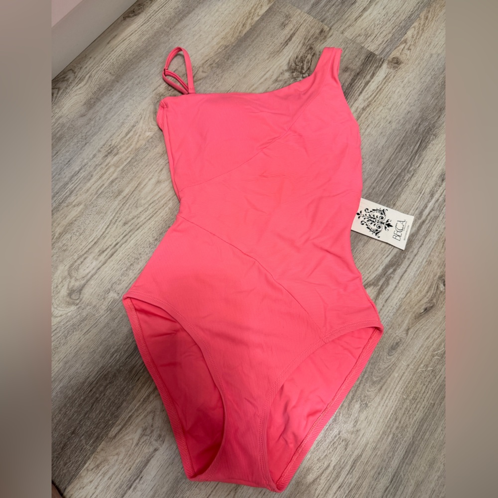 NWT BECCA One piece bathing suit in neon coral